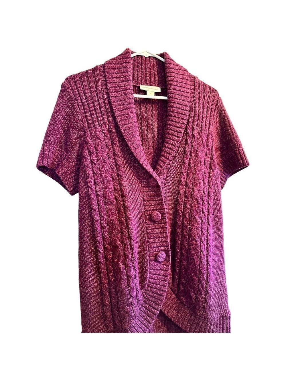 Christopher & Banks Burgundy Three Button Sweater, Womens Medium Short Sleeves.